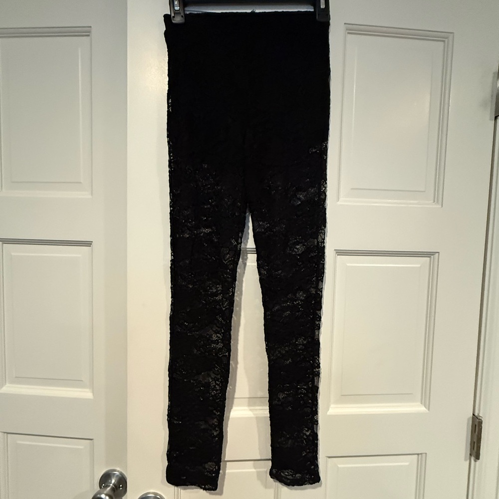 bebe Black Lace Leggings with Branded Waistband